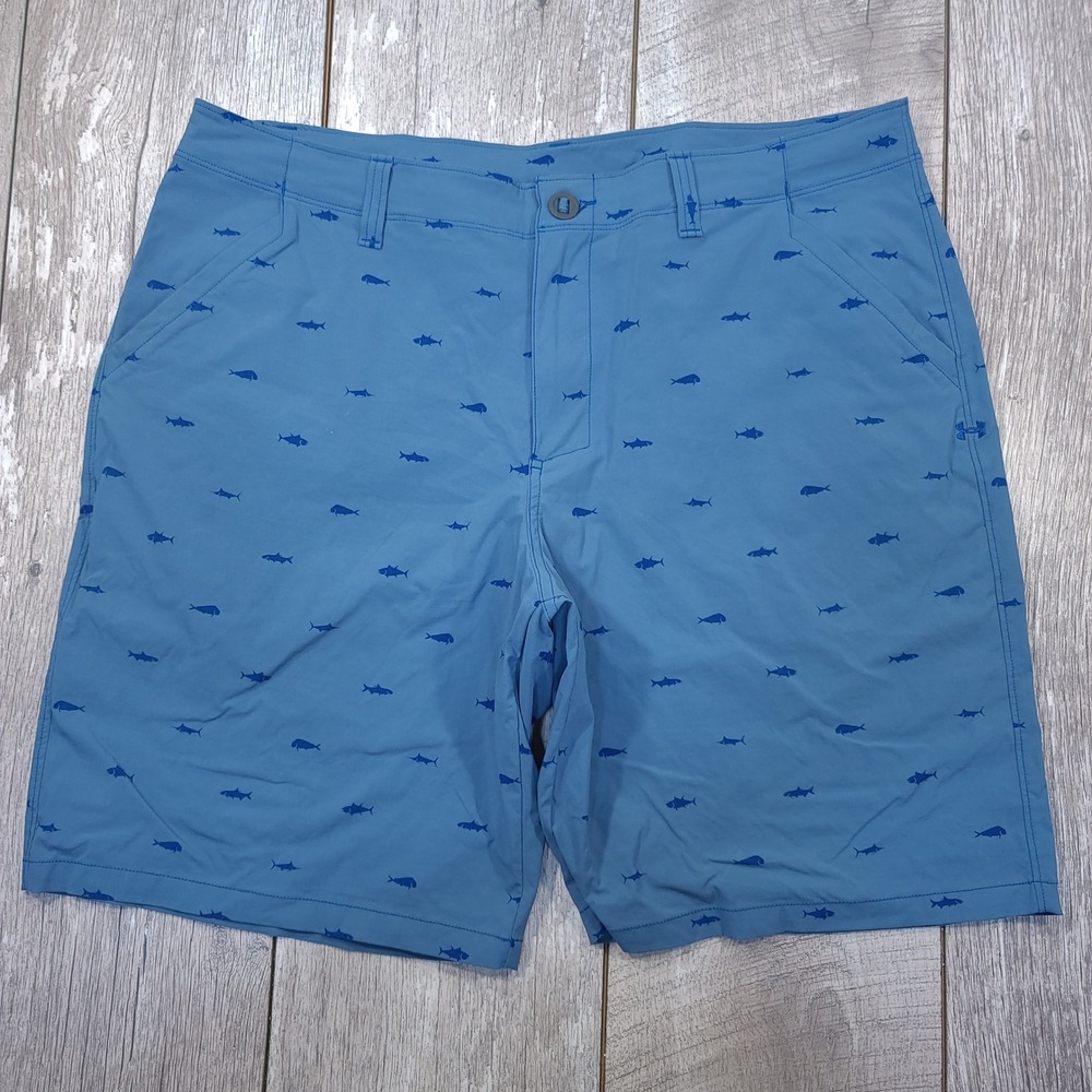 Under Armour Fish Hunter Shorts Mens 38 Blue Print HeatGear Fishing Golf